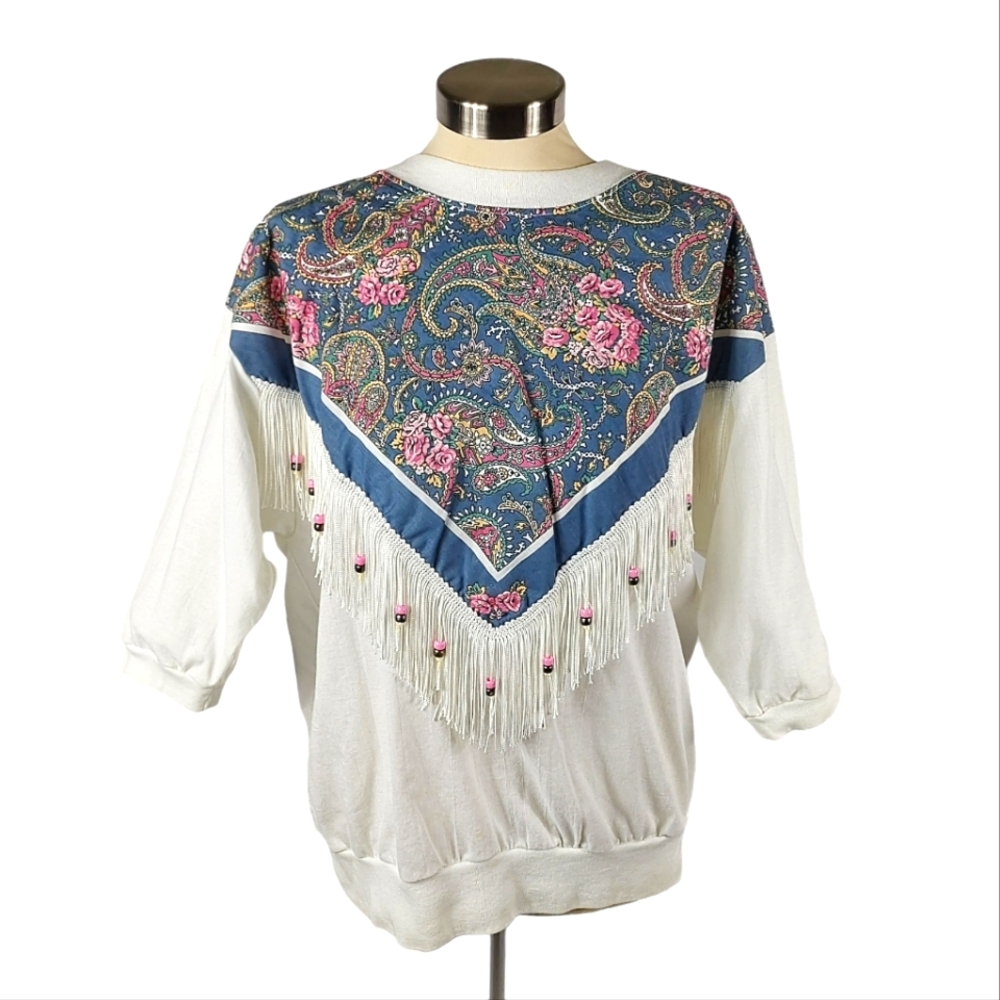 Hazelwood Floral Vintage Beaded-Fringe Top